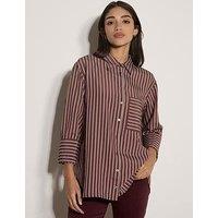 Apricot Pinstripe Oversized Pocket Shirt - Red