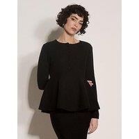 Apricot Womens Peplum Textured Knit Button Cardigan - Black