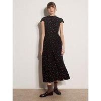 Apricot Womens Ditsy Ruching High Neck Midi Dress - Black