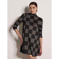Apricot Womens Textured Check Swing Dress - Black