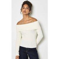 Apricot Womens Main Collection Bardot Fuzzy Ribbed Jumper - Cream
