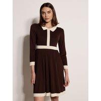 Apricot Womens Colour Block Retro Pleated Dress - Brown