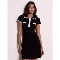 Apricot Womens Ribbed Knit Gold Button Mini Dress - Black