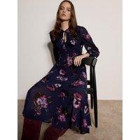 Apricot Womens Camellia Bunches Tie Up Tea Dress - Navy
