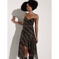 Apricot Womens Check Mesh Wrap-Style Hanky Hem Cami Dress - Black