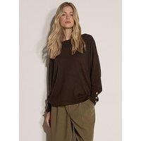 Apricot Womens Slash Neck Gold Button Jumper - Brown
