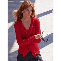 Roman Frill Trim Ribbed Knit Top