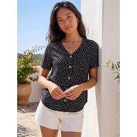 Roman Petite V-Neck Buttoned Blouse