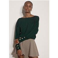 Apricot Womens Slash Neck Gold Button Cuff Jumper - Green