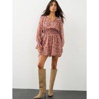 The Very Collection Womens Shirred Waist V-Neck Mini Dress - Floral