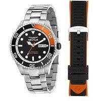 Sector 230 43Mm Auto Black Dial Stainless Steel Bracelet And Additional Black/Orange Strap