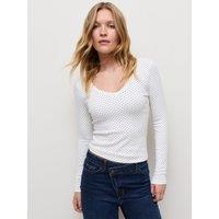 New Look Womens Polka Dot V Neck Long Sleeve Top - White