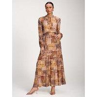 Jolie Moi Long Sleeve Chiffon Tiered Maxi Dress - Orange