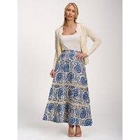 Jolie Moi Lace Trim Tiered Maxi Skirt - Blue