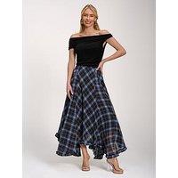 Jolie Moi Checked Chiffon Hanky Hem Maxi Skirt - Blue