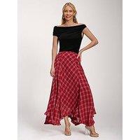 Jolie Moi Checked Chiffon Hanky Hem Maxi Skirt - Red