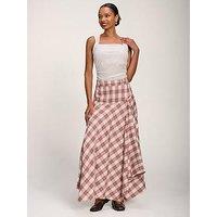 Jolie Moi Asymmetric Check Maxi Skirt - Pink