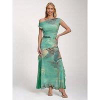 Jolie Moi Lace Insert Ruched Mesh Maxi Dress - Green