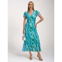 Jolie Moi Lace Insert Mesh Midi Dress - Blue