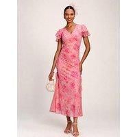 Jolie Moi Lace Insert Mesh Midi Dress - Pink