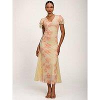 Jolie Moi Lace Insert Mesh Midi Dress - Orange