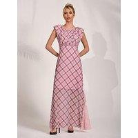 Jolie Moi Lace Insert Mesh Maxi Dress - Pink