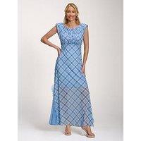 Jolie Moi Lace Insert Mesh Maxi Dress - Blue