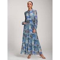 Jolie Moi Long Sleeve Chiffon Tiered Maxi Dress - Blue