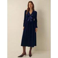 Monsoon Womens Britney Bow Front Velvet Midi Dress - Blue