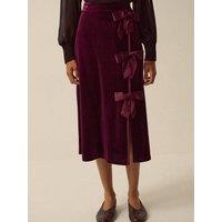 Monsoon Womens Velvet Bow Detail Midi Skirt - Red