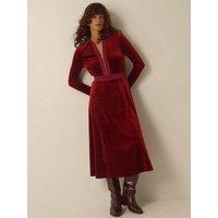 Monsoon Womens Zip Front Contrast Trim Midi Velvet Dress - Brown
