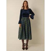 Monsoon Womens Viola Velvet Mix Check Midi Dress - Blue
