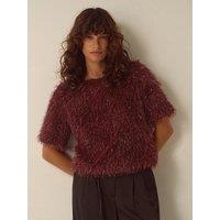 Monsoon Womens Terri Eyelash Knit Metallic Fleck Crew Neck Blouse - Red
