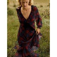 Monsoon Womens Rowena Check Lace Ruffle V-Neck Dress - Red