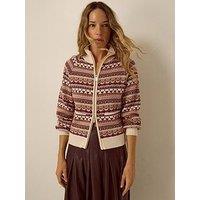 Monsoon Womens Fairisle Zip-Through Funnel Neck Cardigan - Cream