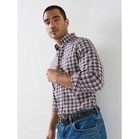 Gant Mens Regular Fit Poplin Check Long Sleeve Shirt - Purple