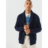 Gant Ribbed Wool Blend Shawl Cardigan - Navy