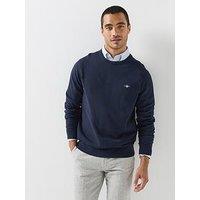 Gant Mens Crew Neck Rib Trim Jumper - Navy