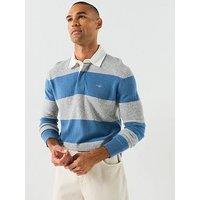 Gant Barstriped Lambswool Rugger Knitted Polo Shirt - Blue