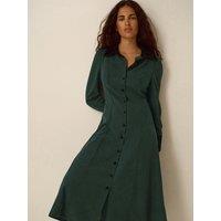 Monsoon Womens Saba Button-Through Long Sleeve Dress - Green