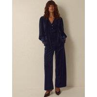Monsoon Womens Verna Velvet Wide Leg Trousers - Blue