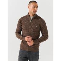 Gant Gant Cotton Cable Half Zip Knitted Jumper - Dark Brown
