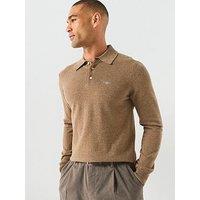 Gant Superfine Lambswool Knitted Polo - Brown