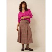Monsoon Womens Checked Midi A-Line Skirt - Cream