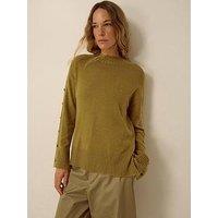 Monsoon Womens Bree Button Sleeve Relaxed Jumper - Yellow