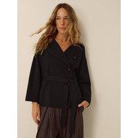 Monsoon Womens Bess Belted Asymmetric Button Jacket - Black
