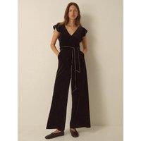Monsoon Womens Dionne Velvet Diamante Trim Wide Leg Jumpsuit - Black