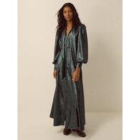 Monsoon Womens Madelyn Tie-Neck Metallic Midi Dress - Green