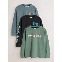 Paul Smith Junior Boys 3 Pack Long Sleeve Green/Black/Blue Graphic Tshirts