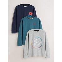 Paul Smith Junior Boys 3 Pack Long Sleeve Blue/Grey Graphic Tshirts